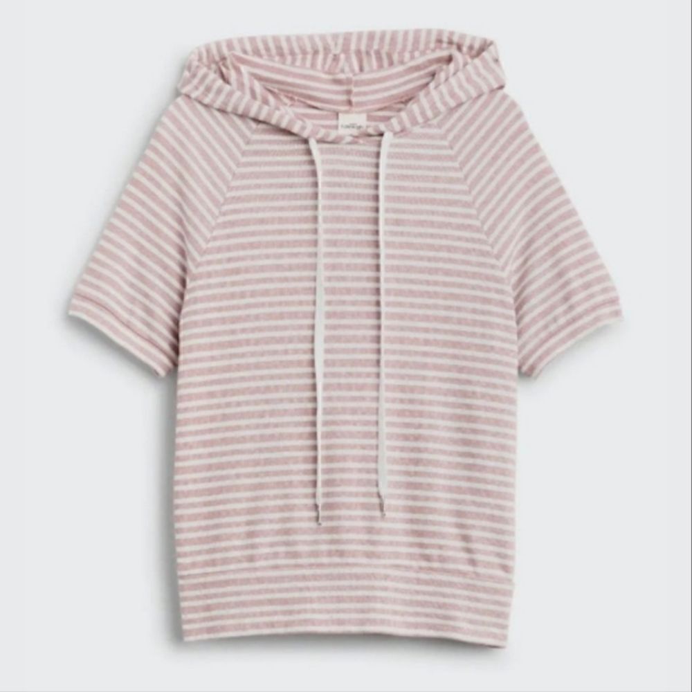 Kaileigh Women's Mauve Giuliana Stripe Short Sleeve Hooded Pullover Top